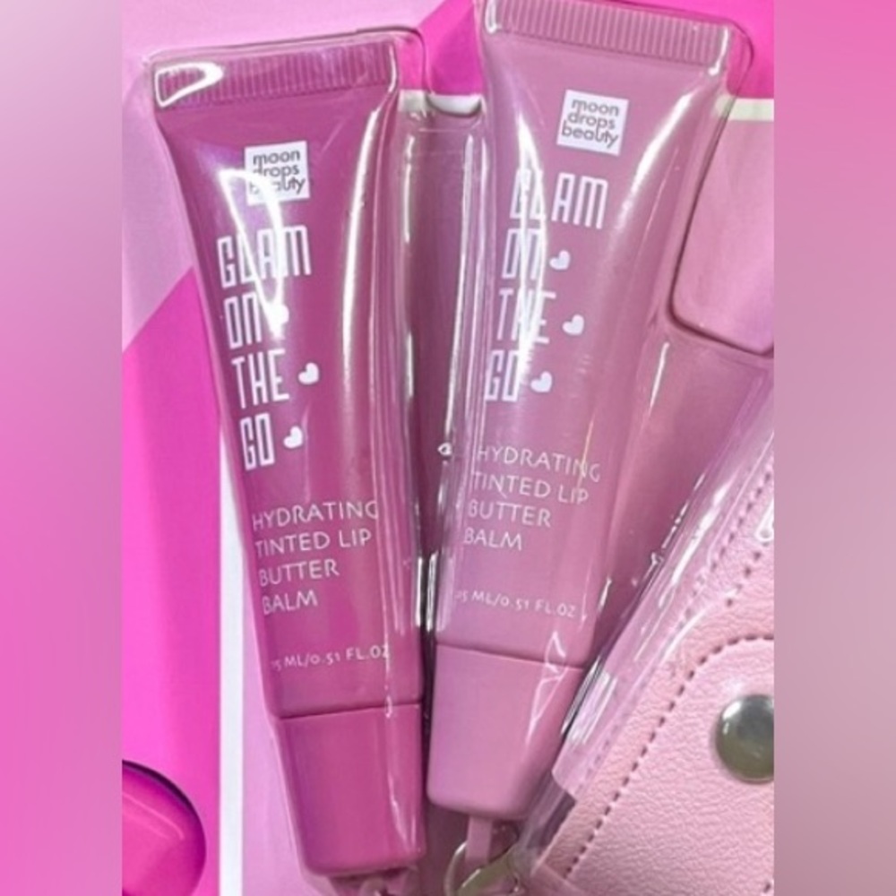 Moon Drops Beauty Lip Butter Balm 2x Raspberry Plum Carry Case Heart Mirror NIP - Picture 2 of 3